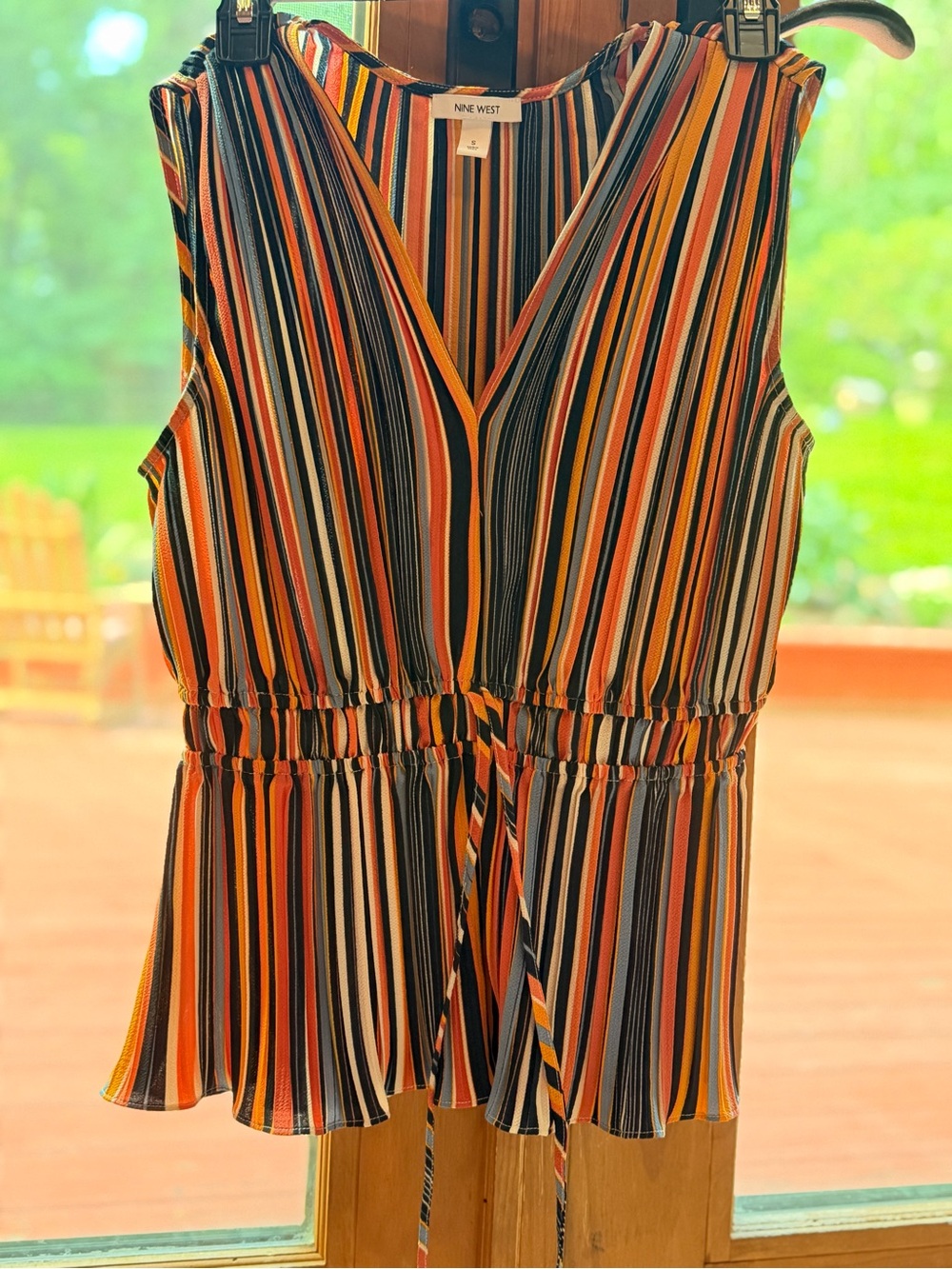 Nine West Striped Sleeveless Peplum Top - Orange, Black & White NWOT - Picture 4 of 6